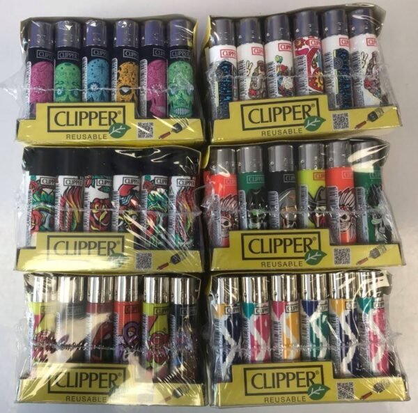 Clipper Classic Large Flint Reusable Lighters- Designs Colours Vary- Pack of 24