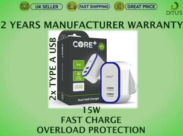 Dual USB Fast Charger 15W by Core+