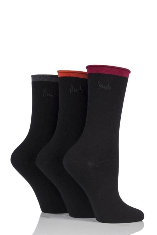 Ladies 3 Pair Pringle Rebecca Contrast Roll Top Socks