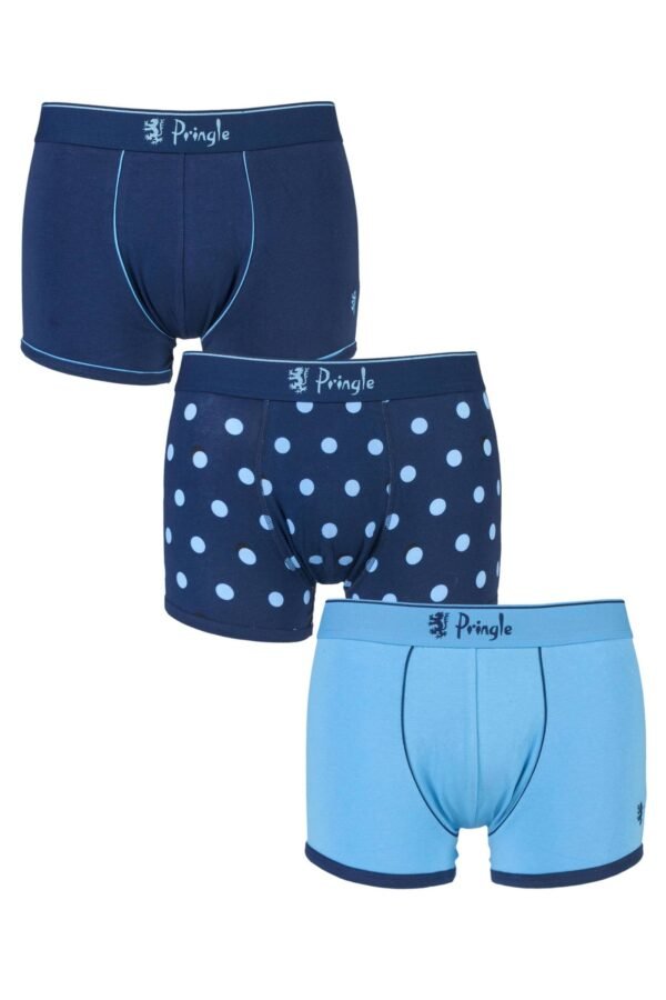 Mens 3 Pack Pringle Plain and Large Dot Stripe Cotton Trunks