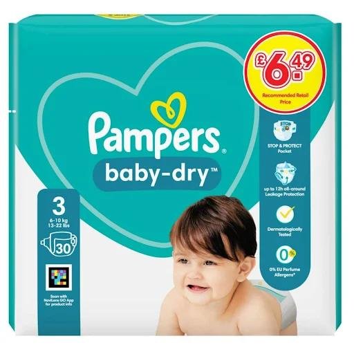 Pampers - Baby-Dry Size 3 Nappies - 30 Nappies